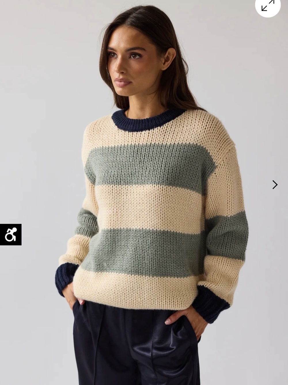 Striped Crewneck Sweater in Cream, Sage & Navy